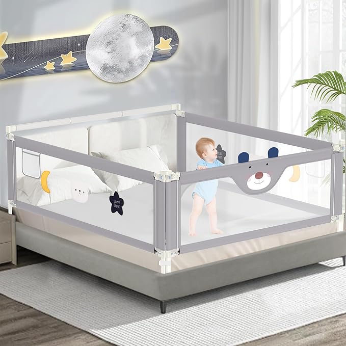 3-Piece Bed Rail for Toddlers with Headboard Rod, Adjustable Baby Bed Rail Guard, Twin/Full/Queen/King Size Bed (3, 74.8 * 74.8 * 54 Inch- Full Size)