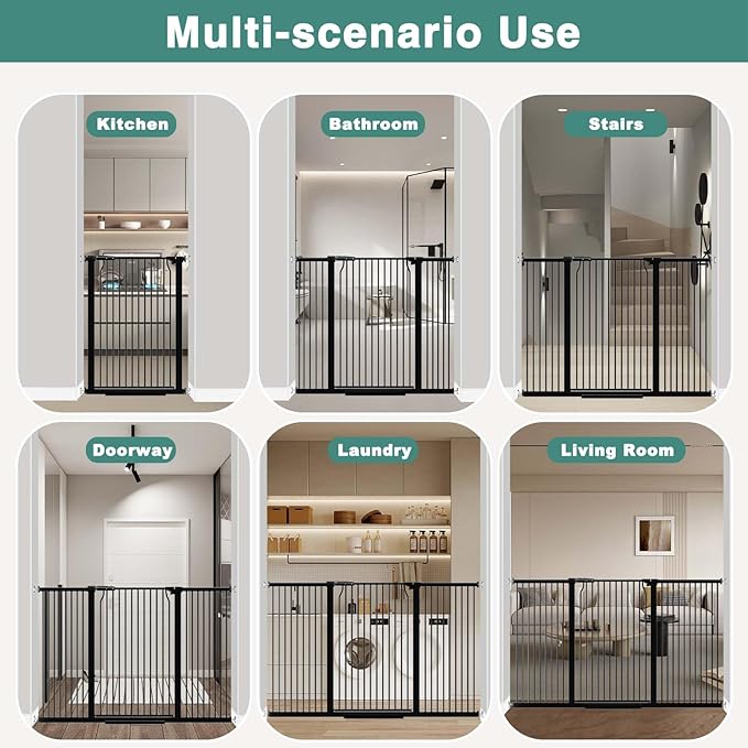 40.5" Extra Tall Baby Gate, 65.8"-68.5" Extra Wide Long Pet Gate, No Drill Large Dog Gates Indoor, Adjustable Tension Safety Child Gate Auto Close for Stairs Walk Thru Kid or Pet Black