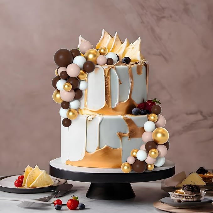 75 Pieces Cake Balls Topper Decorations Foam Cupcake Topper Mini Balloon Cake Topper Picks for Cake Deco Birthday Party Wedding（Brown Gold White Series）