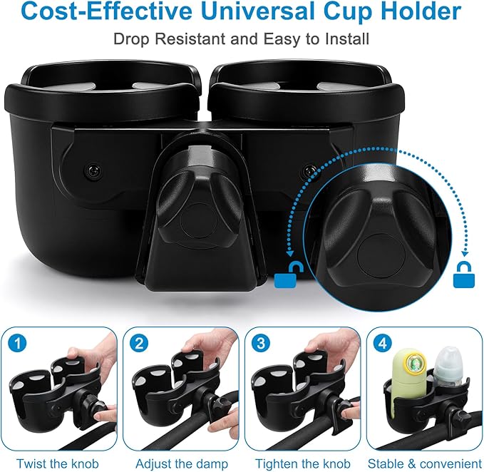Accmor Stroller Cup Holder, Bike Cup Holder, Universal Cup Holder for Uppababy Nuna Doona Strollers, 2-in-1 Cup Phone Holder for Stroller, Bike, Wheelchair, Walker, Scooter