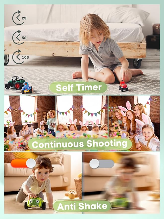 2025 Digital Camera - 1080P Vlog Camera, 44MP Compact, 16X Zoom, Anti-Shake, Green Gift for Kids