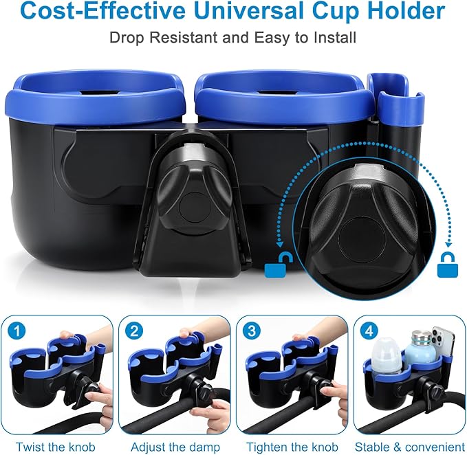 Accmor Stroller Cup Holder with Phone Holder, Bike Cup Holder, Universal Cup Holder for Uppababy Nuna Doona Strollers, 2-in-1 Cup Phone Holder for Stroller, Bike, Wheelchair, Walker, Scooter