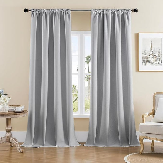 Joydeco Faux Linen Blackout Curtains for Bedroom,Light Grey Blackout Curtains 120 inches long,100% Blackout Solid Thermal Insulated Window Drapes Luxury Decor for Living Room（W52xL120 Inch,Light Grey）