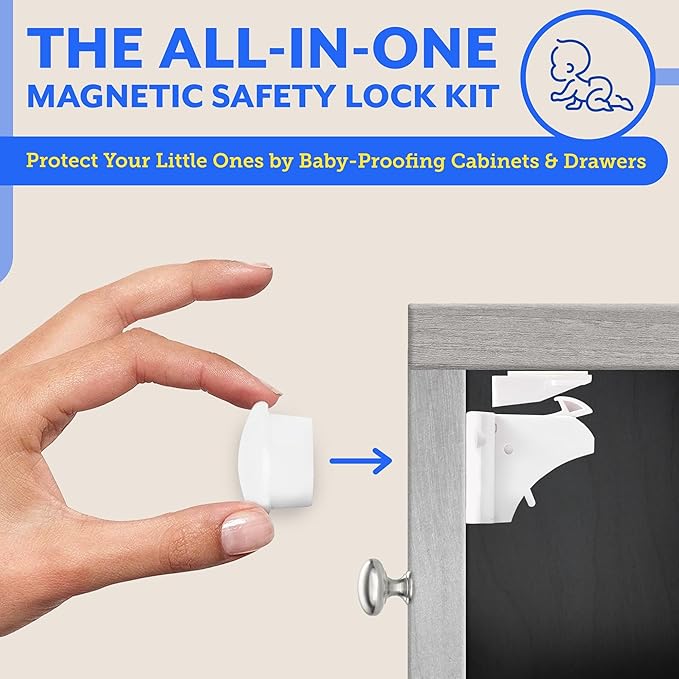 6 Pack Magnetic Cabinet Locks for Babies (with 2 Keys), Eco Baby Magnetic Baby Proofing Cabinet Locks, Child Locks for Cabinets Drawers Doors for Back to School, Easy Installation No Tools Required