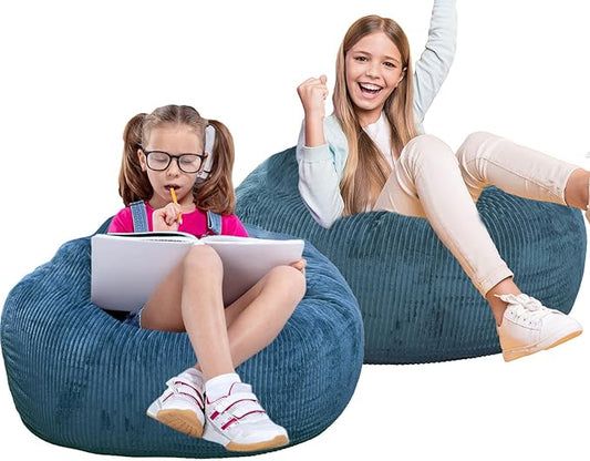 2 Pcs Classic Bean Bag Chair, with Faux Rabbit Fur Cover for Teens and Kids, Memory Foam Bean Bag Chairs, Ultra Soft Faux Fur Fabric, 2.5 feet Round Fluffy Bean Bag Sofa