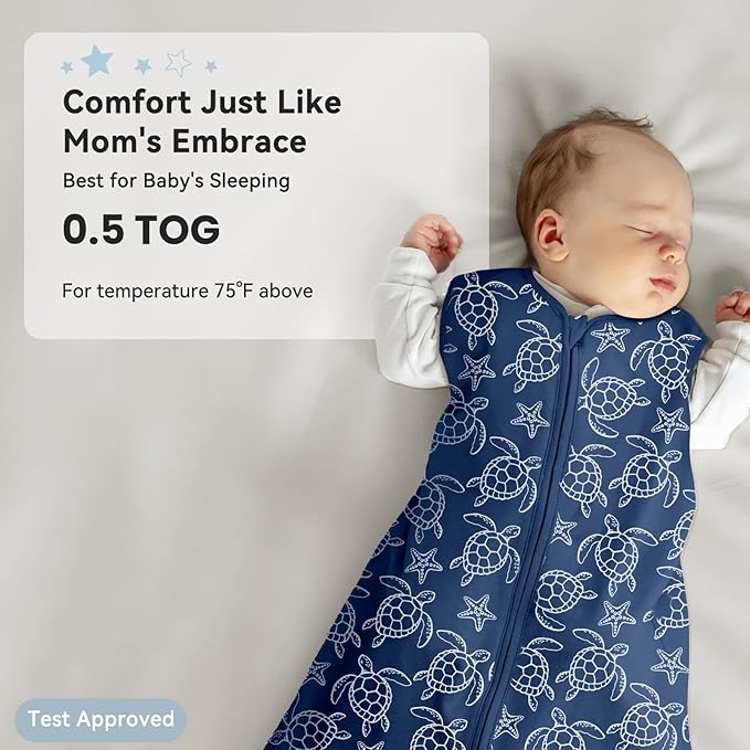 Baby Sleep Sack 6-12 Months 0.5 Tog Wearable Blanket Baby, 3 Pack 100% Cotton Lightweight Sleeping Sack with 2-Way Zipper for Newborn Infant Shark