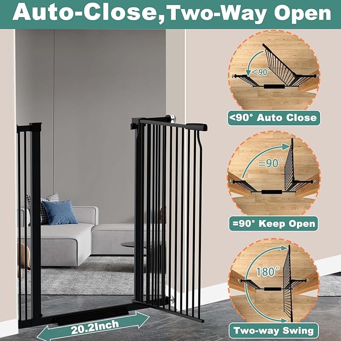 40.5" Extra Tall Baby Gate for Stairs, 68.5"-72.2" Extra Wide Long Dog Gate for The House, Safety Child Gate Easy Walk Thru Indoor, Metal Auto Close Pressure Mount Pet Gate for Doorways Hallway, Black
