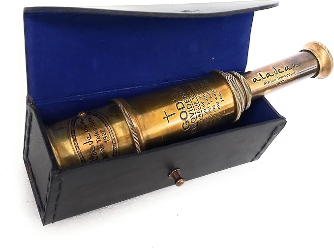 ALADEAN Vintage Spyglass Telescope Engraved PSALM 32:8 - Find Best Pathway - Inspirational Gifts Meaningful Gift Gadget Functional 16" Brass Spyglass with Brilliant Magnification in Gift Box