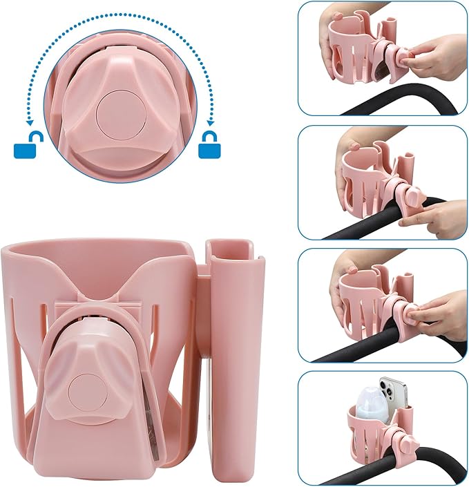 Accmor Universal Cup Holder, Stroller Cup Holder with Phone Holder, 360° Rotatable Large Caliber Designed Bottle Holder for Stroller, Bike, Wheelchair, Walker, Scooter