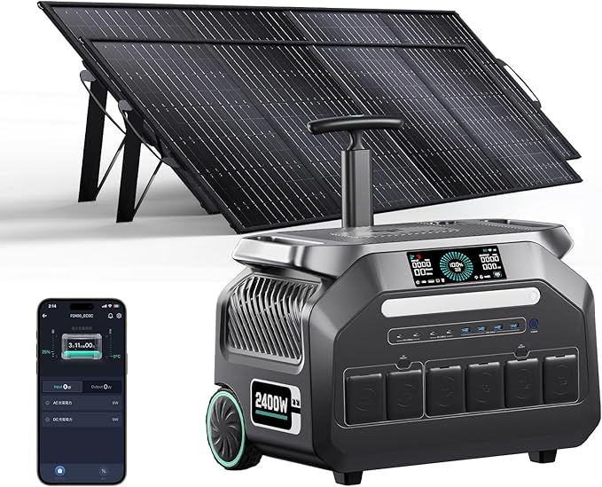 IEE 2048Wh/2400W Solar power station With 2*200W Solar Panel,P2400 Solar Generator,1800W Super Fast Charging, LiFePO4 (LFP) Battery,APP Control Emergency Power Station for Home, Camping,Power Outages