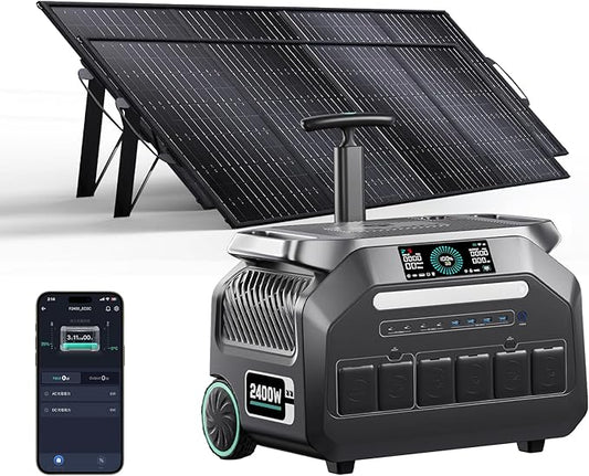 IEE 2048Wh/2400W Solar power station With 2*200W Solar Panel,P2400 Solar Generator,1800W Super Fast Charging, LiFePO4 (LFP) Battery,APP Control Emergency Power Station for Home, Camping,Power Outages