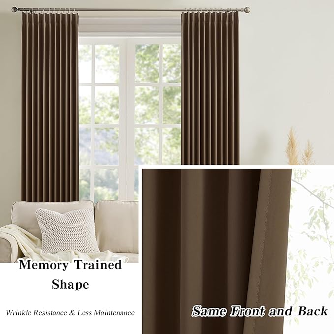 KEQIAOSUOCAI Chocolate Brown Blackout Curtains 90 Inches Long, Pinch Pleated Window Room Darkening Dark Colored Vintage Panels Drapery for Home, Hotel, Office, 40" W x 90" L, Set of 2, Coffee Color