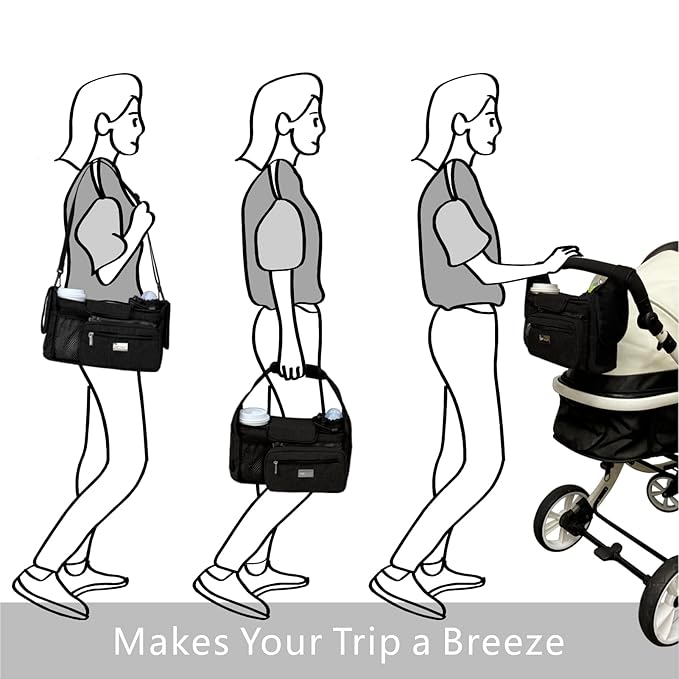 TOPDesign Universal Baby Stroller Organizer, Stroller Caddy with Detachable Mesh Bag & Heightened Insulated Cup Holders & Non-Slip Secure Hooks Accessories, Fits Most Strollers (Pandas)