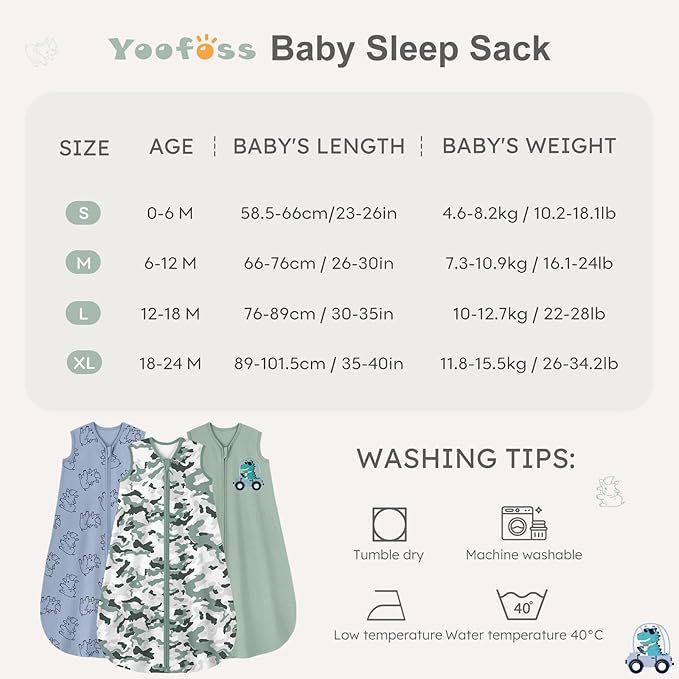 Yoofoss Baby Sleep Sack 6-12 Months Baby Wearable Blanket 100% Cotton 2-Way Zipper TOG 0.5 Toddler Sleeping Sack 3 Pack, Lightweight Sleep Sacks for Babies(Medium)