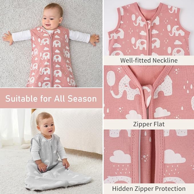 Yoofoss Baby Sleep Sack 0-6 Months Wearable Blanket for Babies 100% Organic Cotton 2-Way Zipper TOG 0.5 Toddler Sleeping Sack 3 Pack, Comfy Lightweight Sleep Sacks