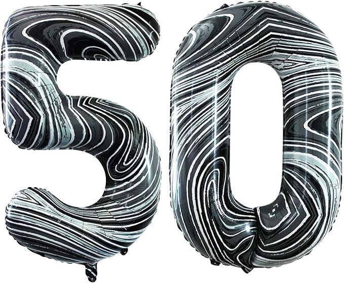 GOER Number 50 Balloons for 50th Birthday Party Decorations,42 Inch Jumbo Foil Helium Balloons for 50th Anniversary (Marble Black)