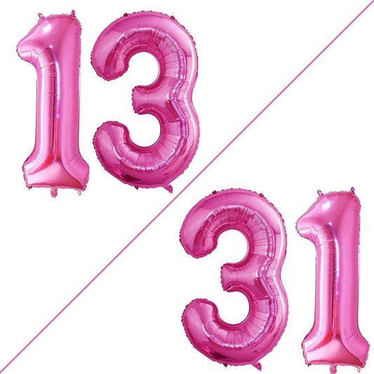 GOER Number 13 Balloons for 13th Birthday Sweet 13 Party Decorations,42 Inch Jumbo Foil Helium 31 Balloons for 31st Birthday Party Decoration (Hot Pink)