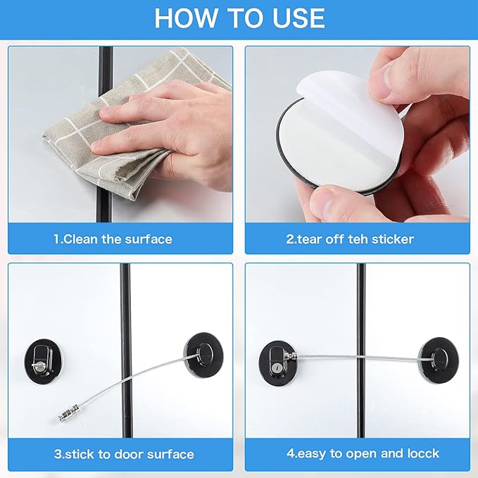 8 Pieces Refrigerator Locks for Children Adults with 10 Keys, Fridge Lock, Freezer Door Safety Cabinet Lock and Child Safety Cabinet Locks with Strong Adhesive (Black)