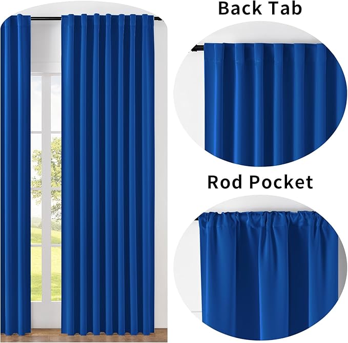 Joydeco 90 Inch Blackout Curtains for Bedroom, Thermal Insulated Black Out Curtains, Room Darkening Drapes for Living Room Window Rod Pocket Back Tab (W52 x L90 Inch, Royal Blue)