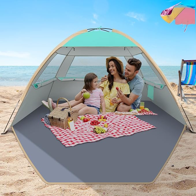 Gorich Beach Tent Sun Shelter for 3/4-5/6-7/8-10 Person with UPF 50＋ UV Protection, Lightweight & Easy Setup Beach Shade Canopy, Portable Beach Shade Tent Beach Cabana
