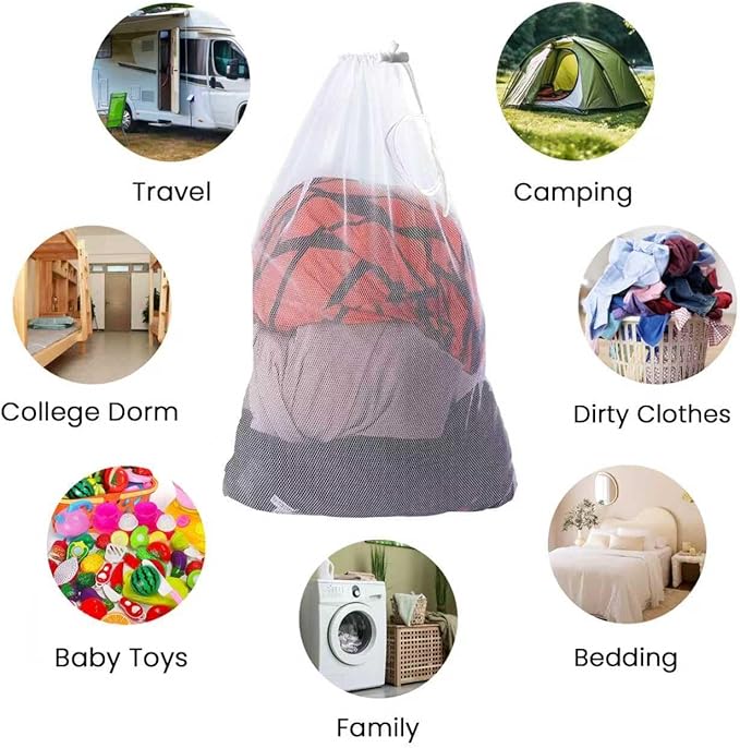 4Pcs Mesh Laundry Bags, Heavy Duty Laundry Bag, Durable Delicate Laundry Bag for College, Dorm, Travel, Family And Apartment Dwellers, (1small, 1medium, 1large, 1xx-Large) White
