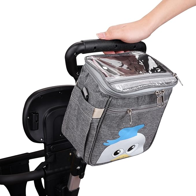Baby Stroller Organizer Bag，Small Diaper Bag - Universal Stroller Organizer With Insulated Cup Holder,Pocket With Baby Wipes Dispenser，Adjustable Shoulder Strap(Deep Grey)