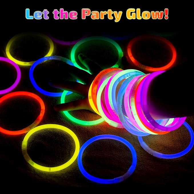 300 Pcs Glow Sticks Bulk Party Pack, 8'' Glow in the Dark Party Supplies, Glow in the Dark Light Up Sticks with Connectors, Party Favors for Birthday, Concert, Raves, Halloween, Christmas