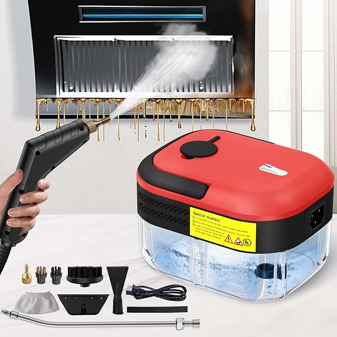 7-in-1 Handheld Steam Cleaner, 2200W High Pressure Steam Cleaner, 1.2L Portable Car Steam Cleaner for Home Kitchen, Bathroom, floor and Car Cleaning, 10s Fast Heating High Pressure Steam Cleaning, Red