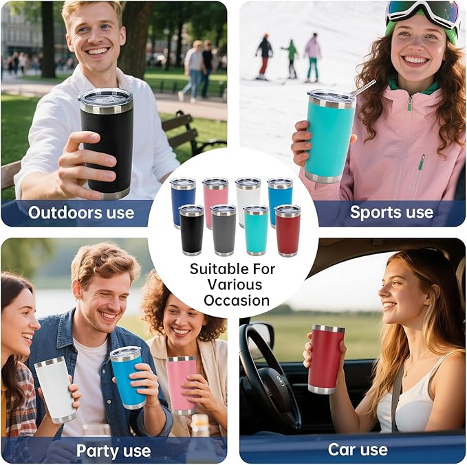 IEOVIEE 32 Pack 20oz Stainless Steel Bulk Tumblers with Lids and Straws Double Wall Insulated Travel Mug Durable Powder Coated Tumbler Bulk Cup for Cold and Hot Drinks(Mixed color)