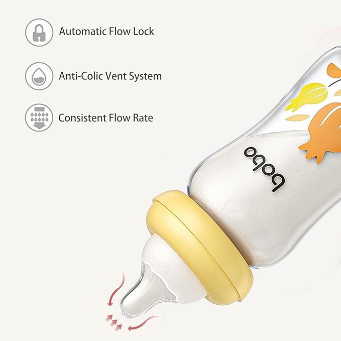 YOHKOH Natural Glass Baby Bottle with Natural Response Nipple, Newborn Anti-Colic Baby Bottles, Wide Neck Mushroom Cap Baby Bottle, Clear (Multicolour1, (5.4oz (Pack of 4))