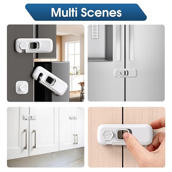 5 Pack Fridge Locks for Kids, QYESWHSR Child Proof Refrigerator Lock with Sticky Adhesive Pads, Fridge Child Locks, RV Refrigerator Door Latch, Oven Lock Safety to Keep Door Closed White