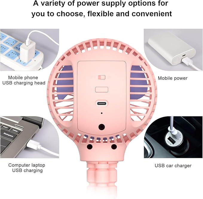 HomeLifairy Portable Stroller Fan, USB or Rechargeable Battery Operated with 3 Speeds and 360°Rotate, Cooling Clip On for Baby Crib Travel Car Seat Pink