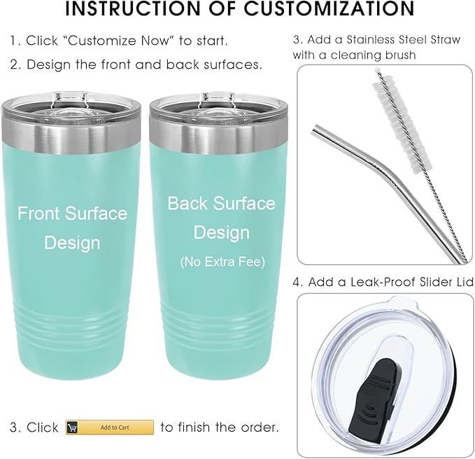 iProductsUS Personalized Tumbler for Women, 20oz Custom Insulated Stainless Steel Cup Engraved Your Name and Designs, Travel Coffee Mug with Lid, Gifts for Mom, Keep Drinks Cold and Hot (Teal)