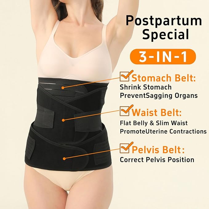 3 in 1 Postpartum Belly Band Post Partum for Women Abdominal Binder Surgery C Section Recovery Stomach Belly Wrap Belt