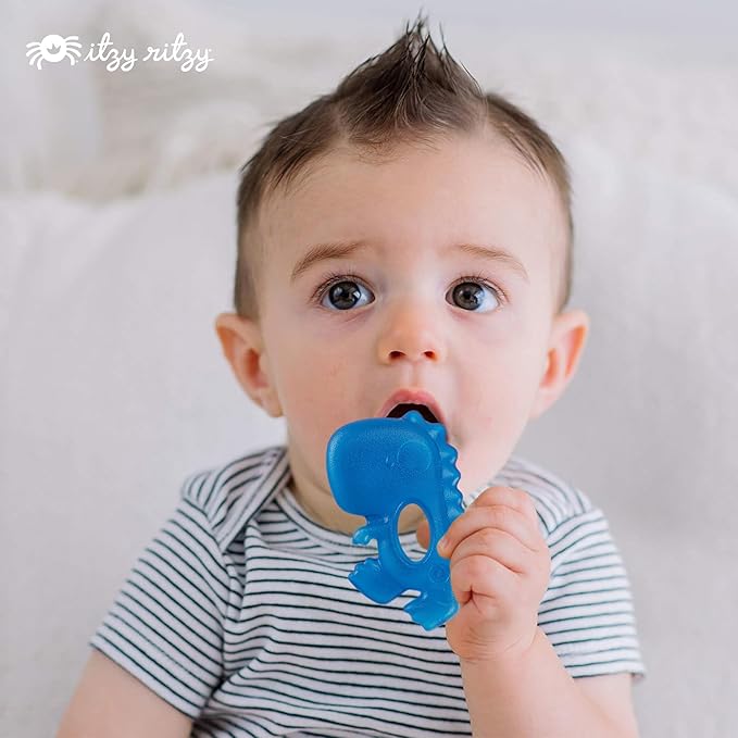 Itzy Ritzy Water-Filled Teethers - Cold Cutie Coolers Textured On Both Sides to Massage Sore Gums & Emerging Teeth - Can Be Chilled in Refrigerator, Set of 3 Coordinating Dinosaur Water Teethers