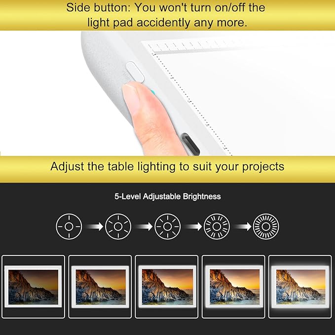 A4 Wireless Battery Powered Light Pad, TOHETO Tracing Light Box Dimmable Brightness Rechargeable LED Light Board Portable Cordless Copy Board for Artist Drawing Sketching X-ray Viewing (White)