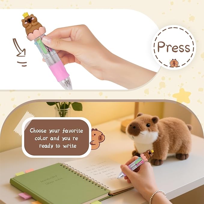 30Pcs Mini Multicolor Pens in One 4-in-1 Cute Pens Bulk for Kids, Ballpoint Pen for Birthdays and Children's Parties, Fun Gifts Assorted Ink Kawaii Pen(Capybara)