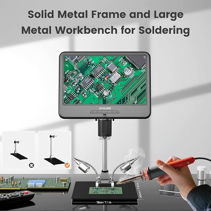 JL210 10.1'' Digital Microscope for Adults, Coin Magnifier Microscopes Full View for Error Coins, Soldering Electronics Microscopes Camera, 8 LED, 12.6" Metal Stand, PC View, 32GB