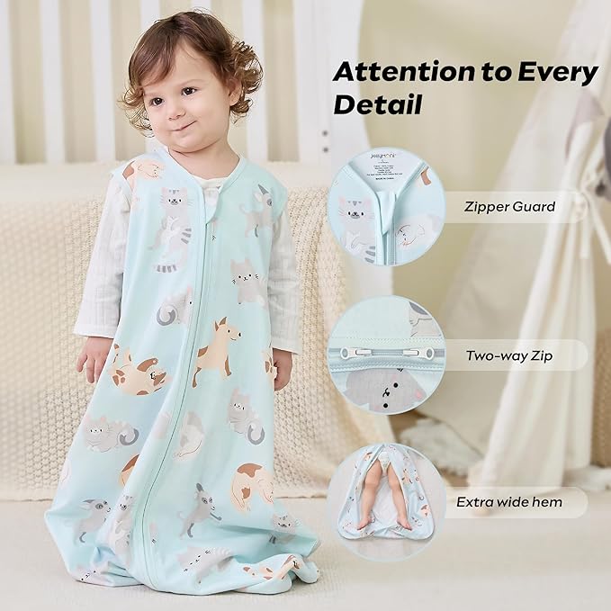JELLYMONI Baby Sleep Sack 12-18 Months Wearable Blanket for Baby, 100% Cotton 2 Pack Infant Toddler Sleeping Sack Lightweight Soft 2-Way Zipper Sleepsack