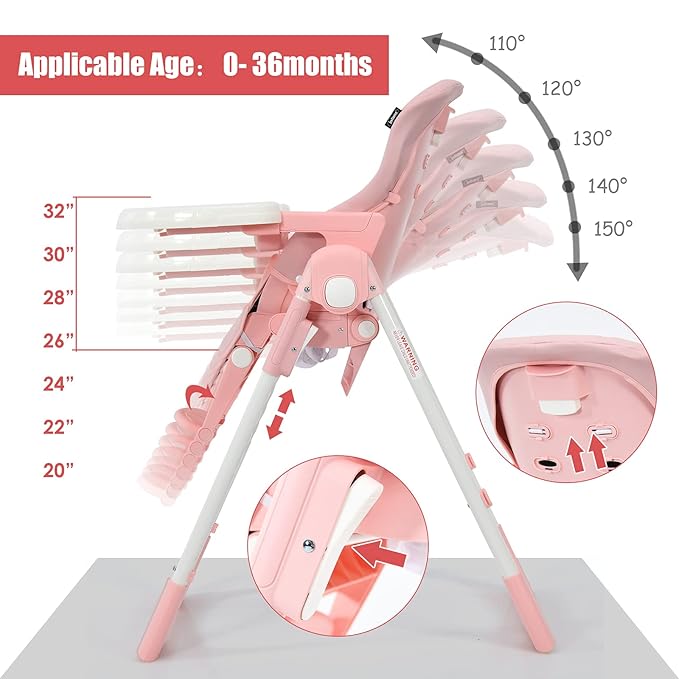 INFANS 4 in 1 High Chair–Booster Seat, Convertible Highchair w/Adjustable Height and Recline,Removable Tray,DetachableCushion, Installation-Free,Simple Fold for Baby, Infant& Toddler (Pink)