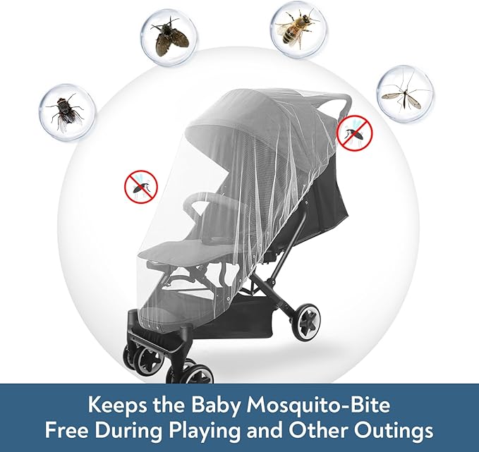 2 Pack Baby Mosquito Net for Stroller, Playard & Bassinet, Reusable Bug Net for Cradles, Carrier, Pack and Plays and Portable Mini Crib, Baby Playpen Mosquito Net Cover, White
