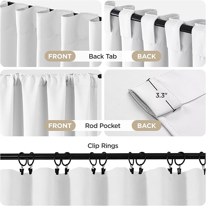 Joydeco 72 Inch 60% Blackout White Curtains 2 Panels, Elegant Semi Sheer Curtains for Bedroom, Thermal Insulated Black Out Drapes for Living Room, Rod Pocket Back Tab Drapes(W52 x L72 Inch,Pure White)
