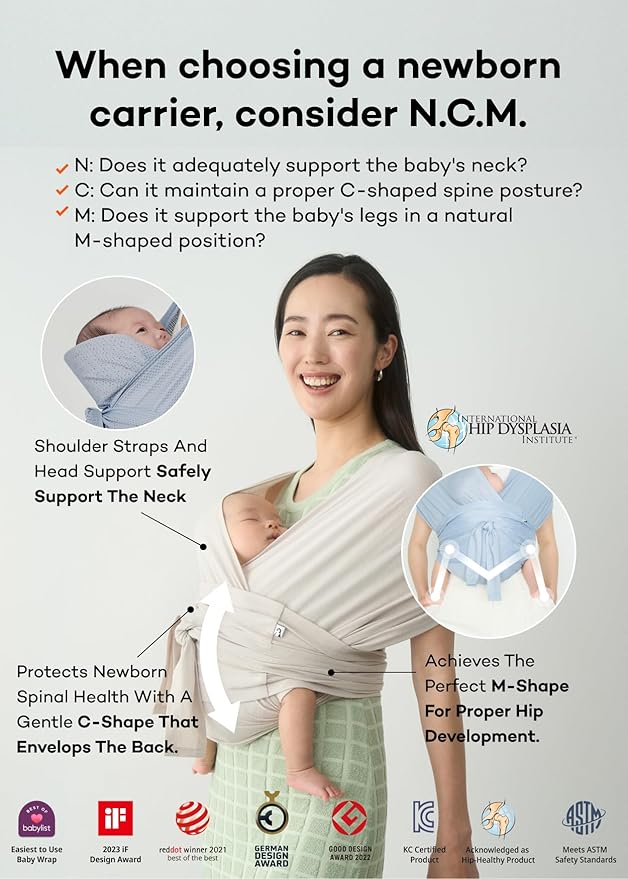 Konny Baby Carrier Flex SoftBreeze with Head Support - Adjustable, Easy to Wear Baby Wrap Sling, Perfect for Newborn Babies Essentials up to 44 lbs (M-4XL) - Charcoal