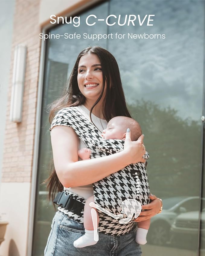 GROWNSY Baby Carrier Newborn to Toddler, Cozy Baby Wraps Carrier, Ergonomic Baby Carrier with Head Support, Houndstooth Black