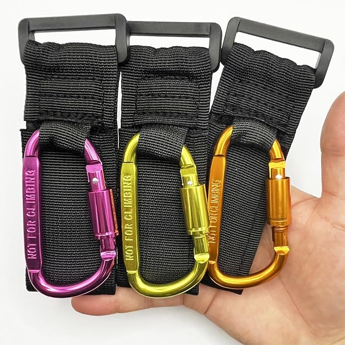 Baby Stroller Hook, Carry 30 lbs per Stroller Carabiner Clip, Adjustable Baby Stroller & Car Seat Hook for Hanging Diaper Bag, Wheelchair, Golf cart, Shopping and Pet Cart(2 Pcs Black)