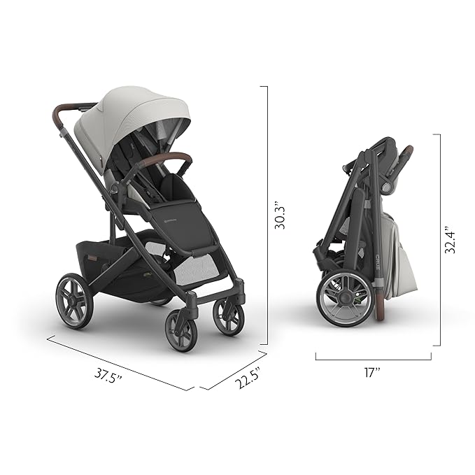 UPPAbaby Cruz V3 Stroller - from Birth + Car Seat Compatible - Full-Size, Reversible Seat - Infant Insert, Bug and Rain Shields Included - Savannah (Pearl Gray Jacquard/Carbon Frame/Chestnut Leather)
