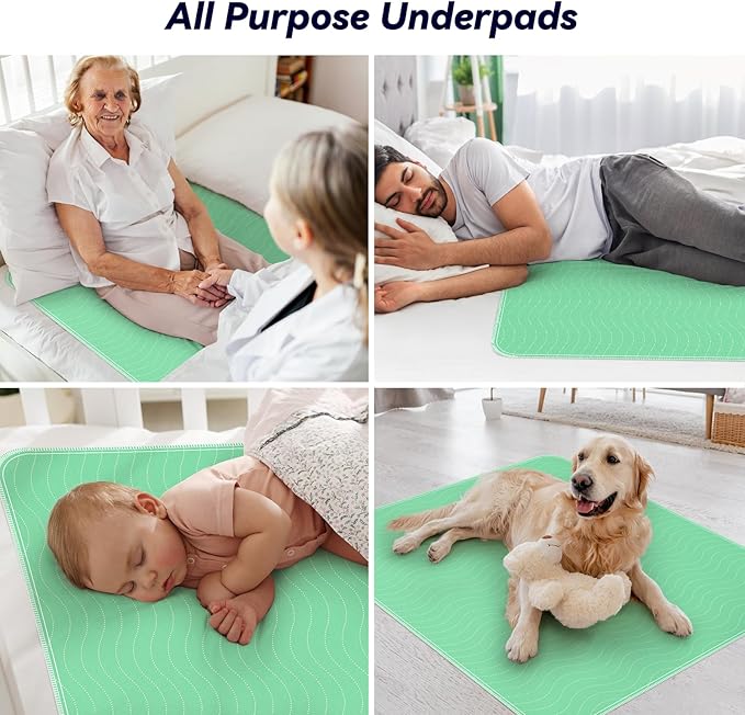 4 Pack 36” x 36” Extra Heavy Absorbency Washable Underpads, Waterproof Quick Drying Nursing Pads Incontinence Bed Pads, Reusable Washable Pee Pads for Dogs, Diaper Changing & Adults