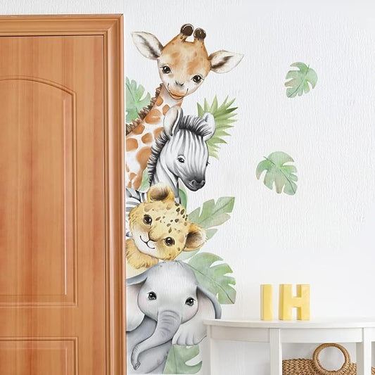 44.88 x 11.75 Inch Watercolor Jungle Animal Wall Decals - Forest Safari Elephant Lion Monkey Stickers for Baby Nursery, Playroom, Bedroom, Classroom, Kindergarten Decor