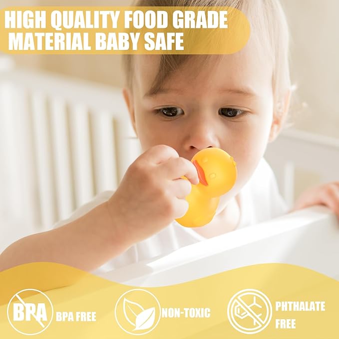 6Pcs Mold-Free Bath Toy Silicone Duck Set for Toddlers 1-3 Years and Babies 6-12 Months, Dishwasher Safe, with Duck Fishing Net and Storage Bag