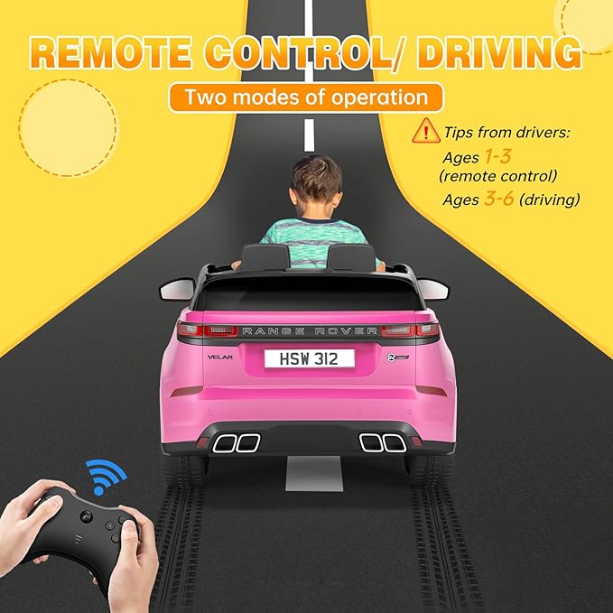 Hetoy Kids Ride On Car with Remote, Licensed Land Rover Kids Electric Car, Ride On Toys for Kids 3-8 with Mp3 Player, Rocking, Pull Rod, Pink